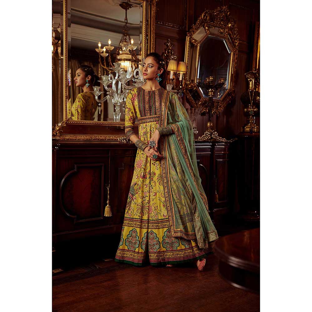 KALISTA Bageecha Yellow Peacock Anarkali Set (Set of 2)