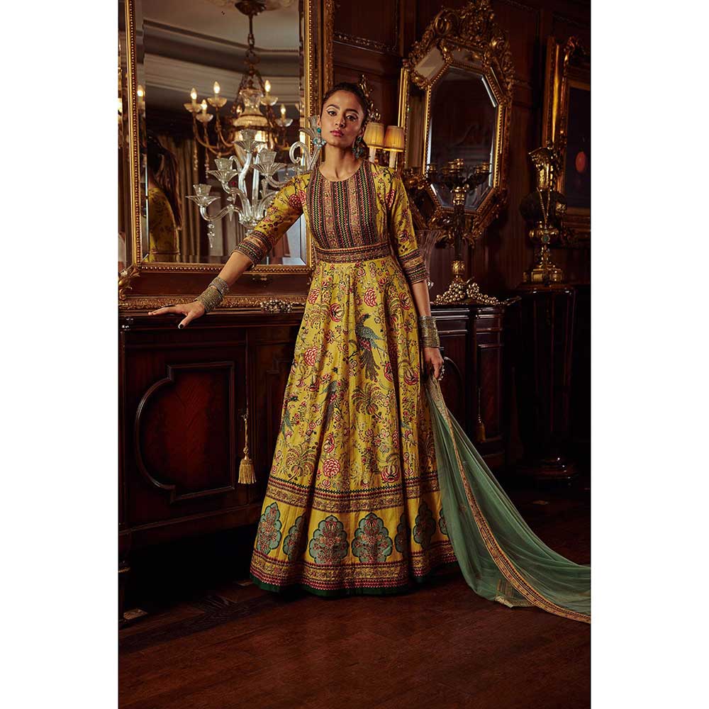 KALISTA Bageecha Yellow Peacock Anarkali Set (Set of 2)