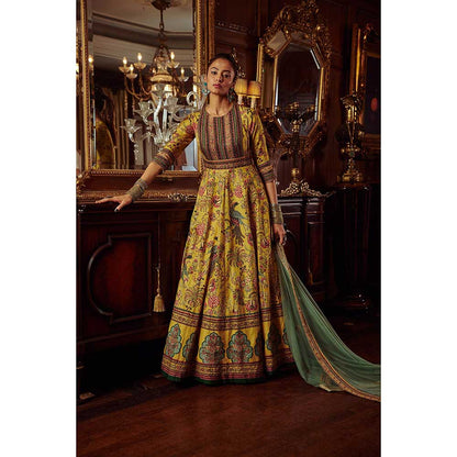 KALISTA Bageecha Yellow Peacock Anarkali Set (Set of 2)