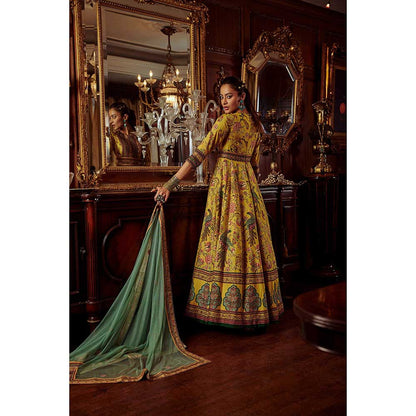 KALISTA Bageecha Yellow Peacock Anarkali Set (Set of 2)
