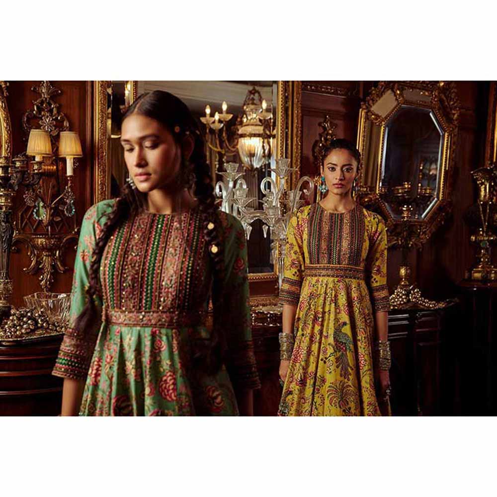KALISTA Bageecha Yellow Peacock Anarkali Set (Set of 2)