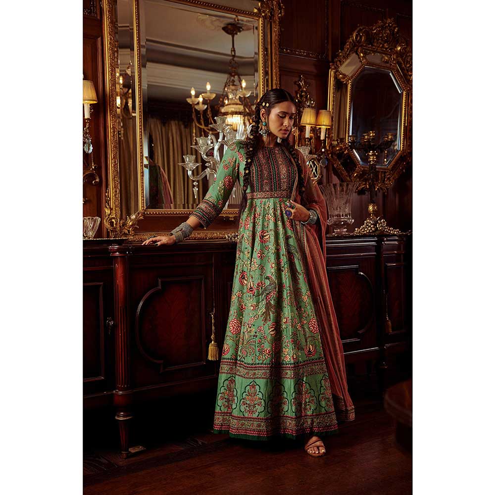 KALISTA Bageecha Sea Green Peacock Anarkali Set (Set of 2)