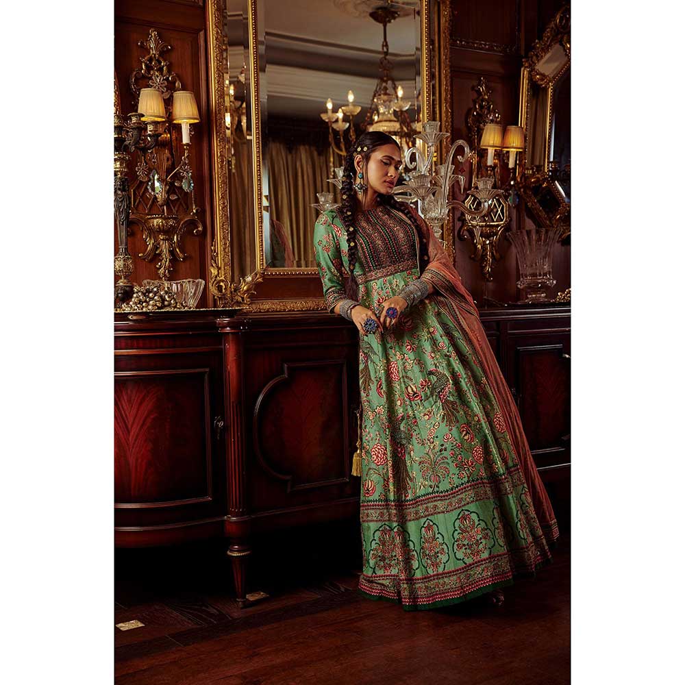 KALISTA Bageecha Sea Green Peacock Anarkali Set (Set of 2)