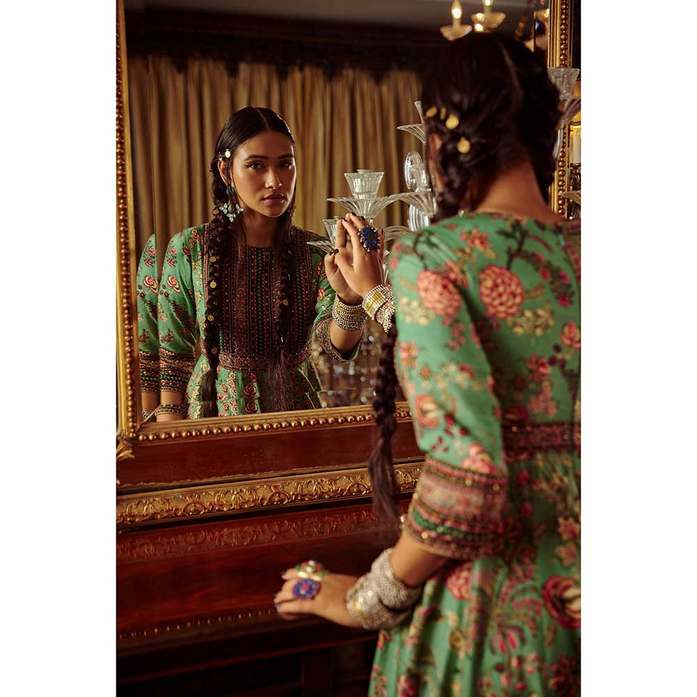 KALISTA Bageecha Sea Green Peacock Anarkali Set (Set of 2)