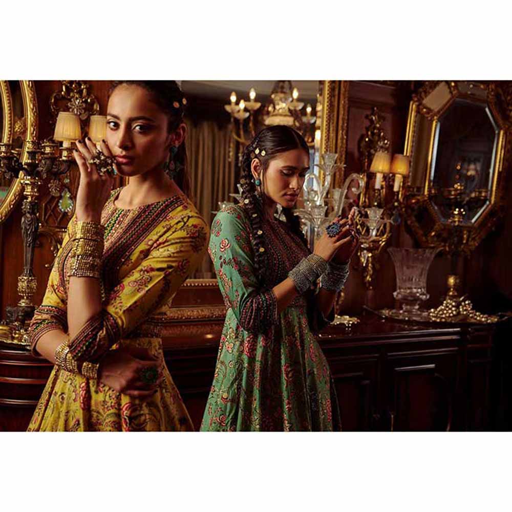 KALISTA Bageecha Sea Green Peacock Anarkali Set (Set of 2)