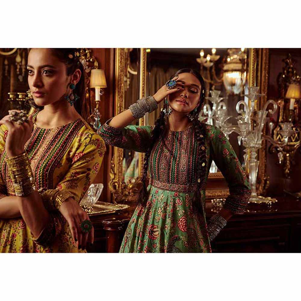 KALISTA Bageecha Sea Green Peacock Anarkali Set (Set of 2)