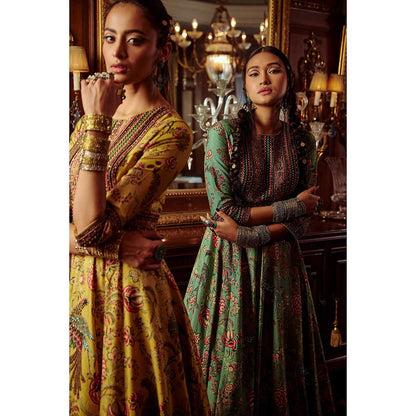 KALISTA Bageecha Sea Green Peacock Anarkali Set (Set of 2)