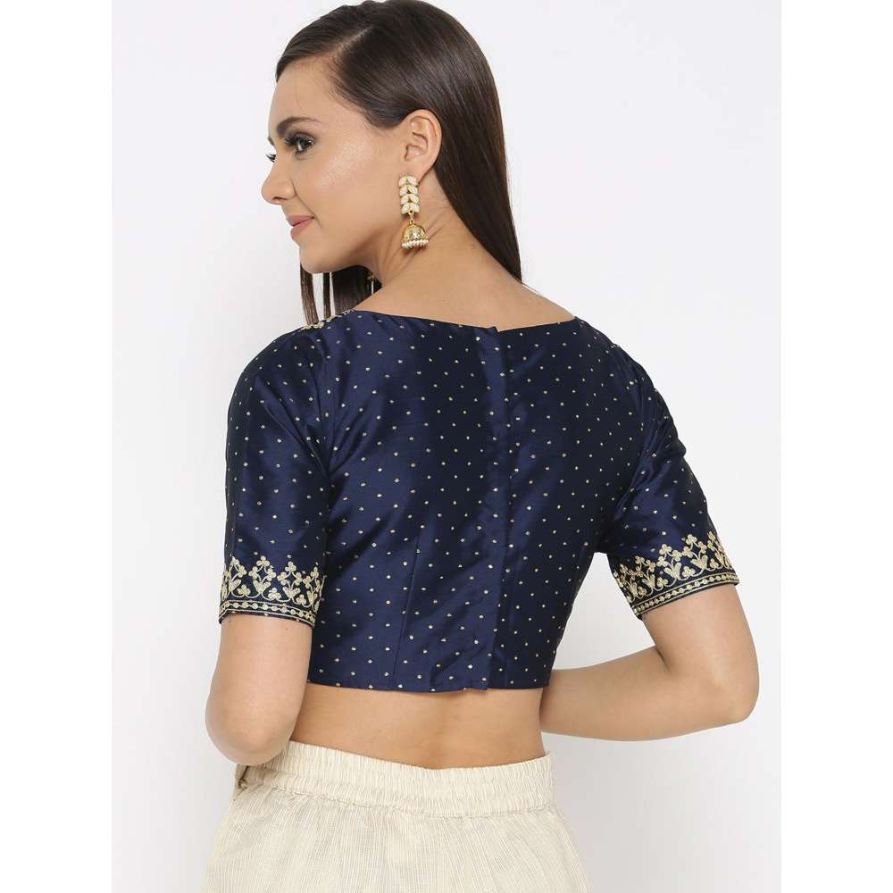 Kaanchie Nanggia Navy Blue Silk Embroidered Stitched Blouse