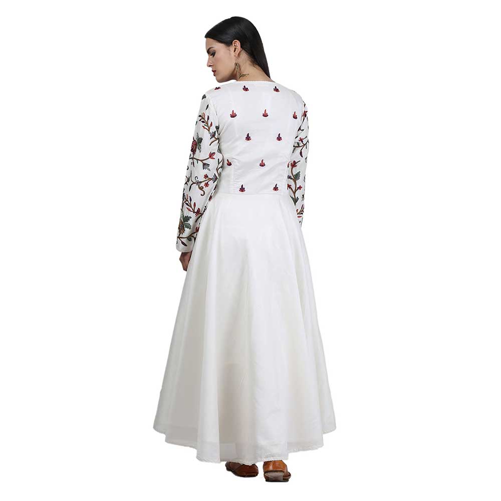 Kaanchie Nanggia White Cotton Silk Embroidered Kurta With Churidar And Dupatta Set (Set of 3)