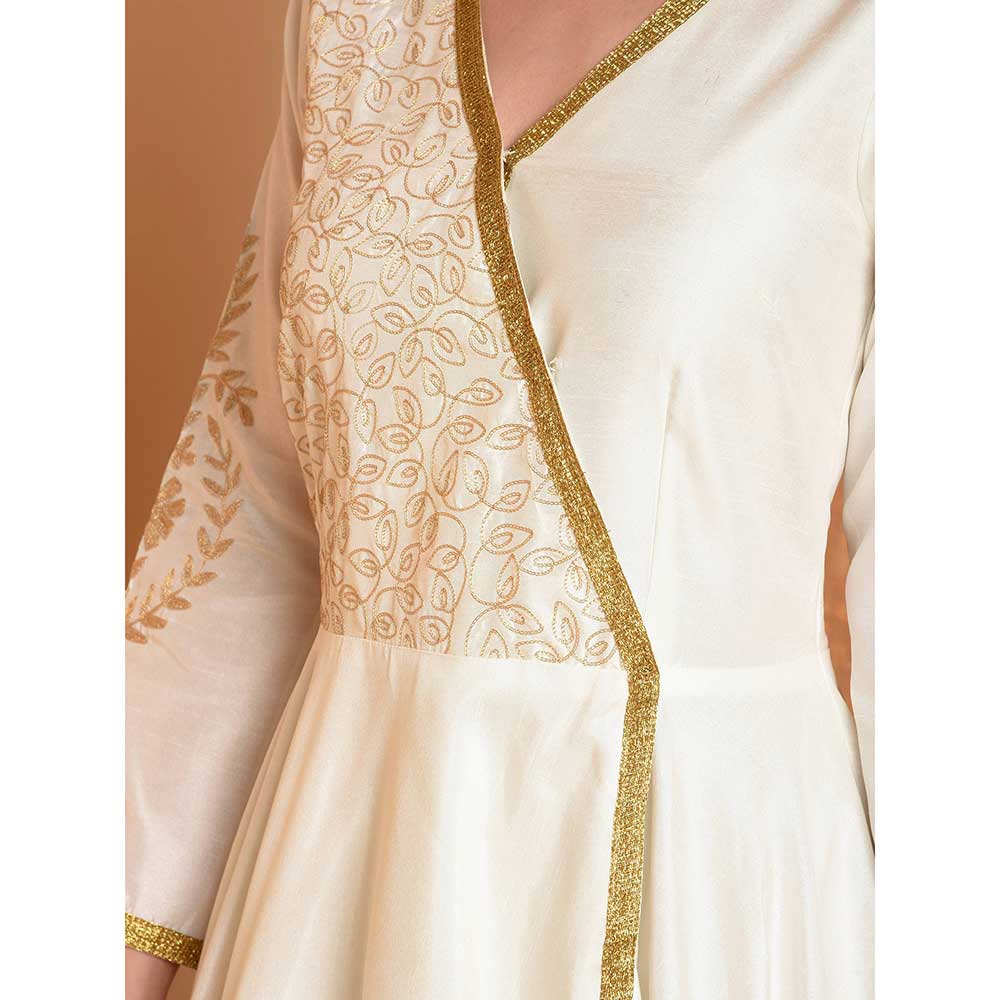 Kaanchie Nanggia Off White Silk Embroidered Anarkali Dress