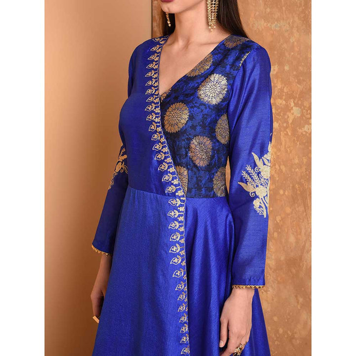 Kaanchie Nanggia Blue Silk Embroidered Anarkali Dress