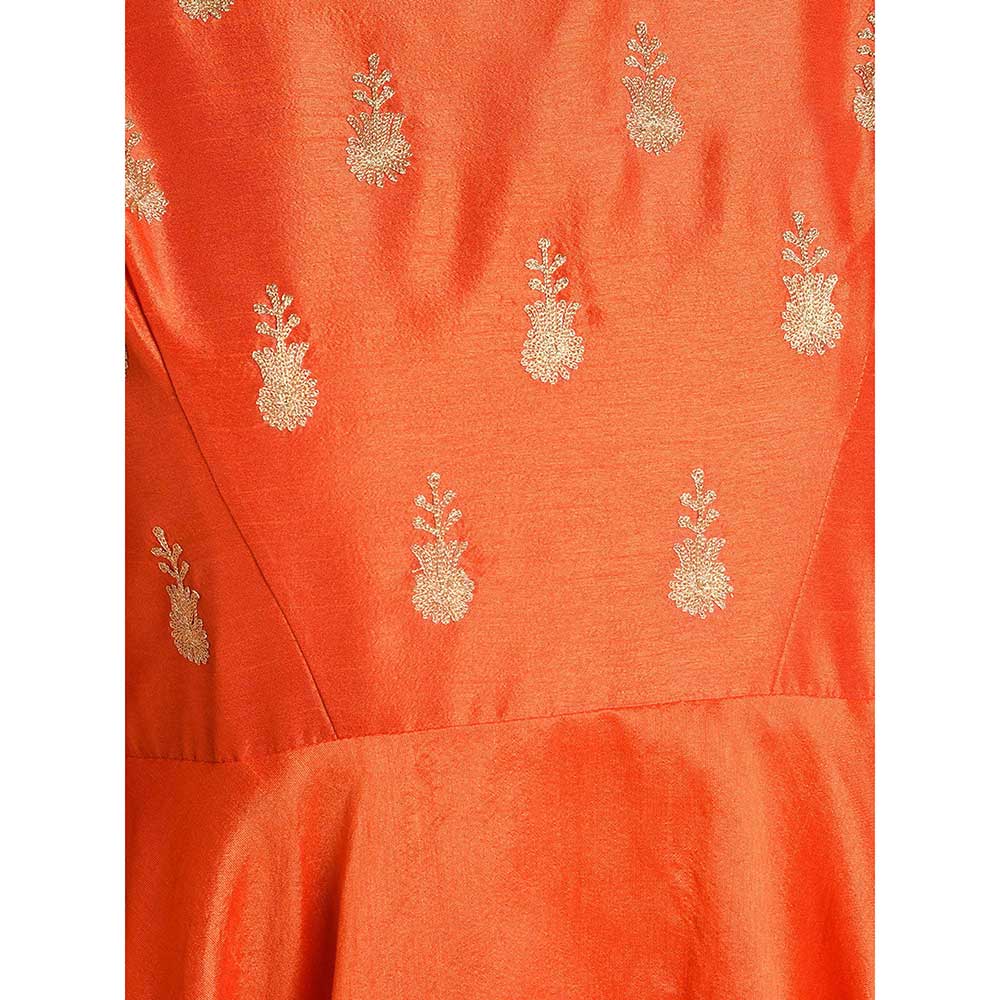 Kaanchie Nanggia Orange Embroidered Full Length Anarkali Kurta