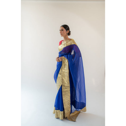 KAPARDARA Royal Blue Saanjh Hand Crafted Saree
