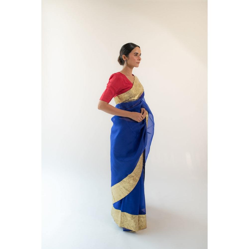 KAPARDARA Royal Blue Saanjh Hand Crafted Saree