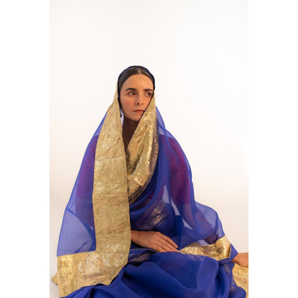 KAPARDARA Royal Blue Saanjh Hand Crafted Saree