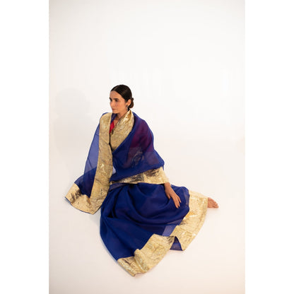 KAPARDARA Royal Blue Saanjh Hand Crafted Saree
