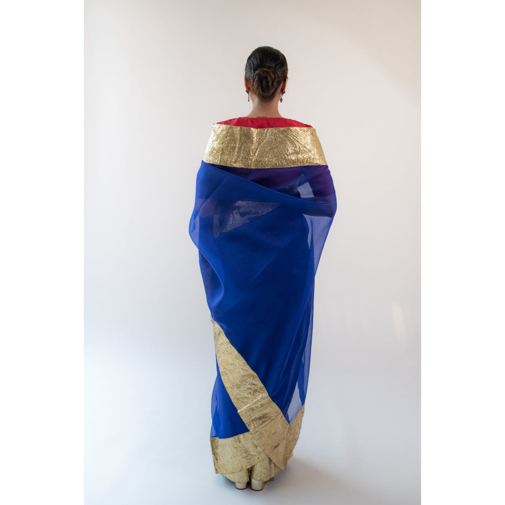 KAPARDARA Royal Blue Saanjh Hand Crafted Saree