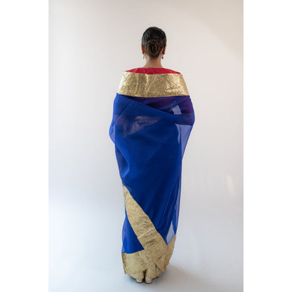 KAPARDARA Royal Blue Saanjh Hand Crafted Saree