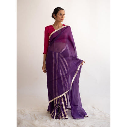 KAPARDARA Dark Purple Amara Hand Crafted Saree