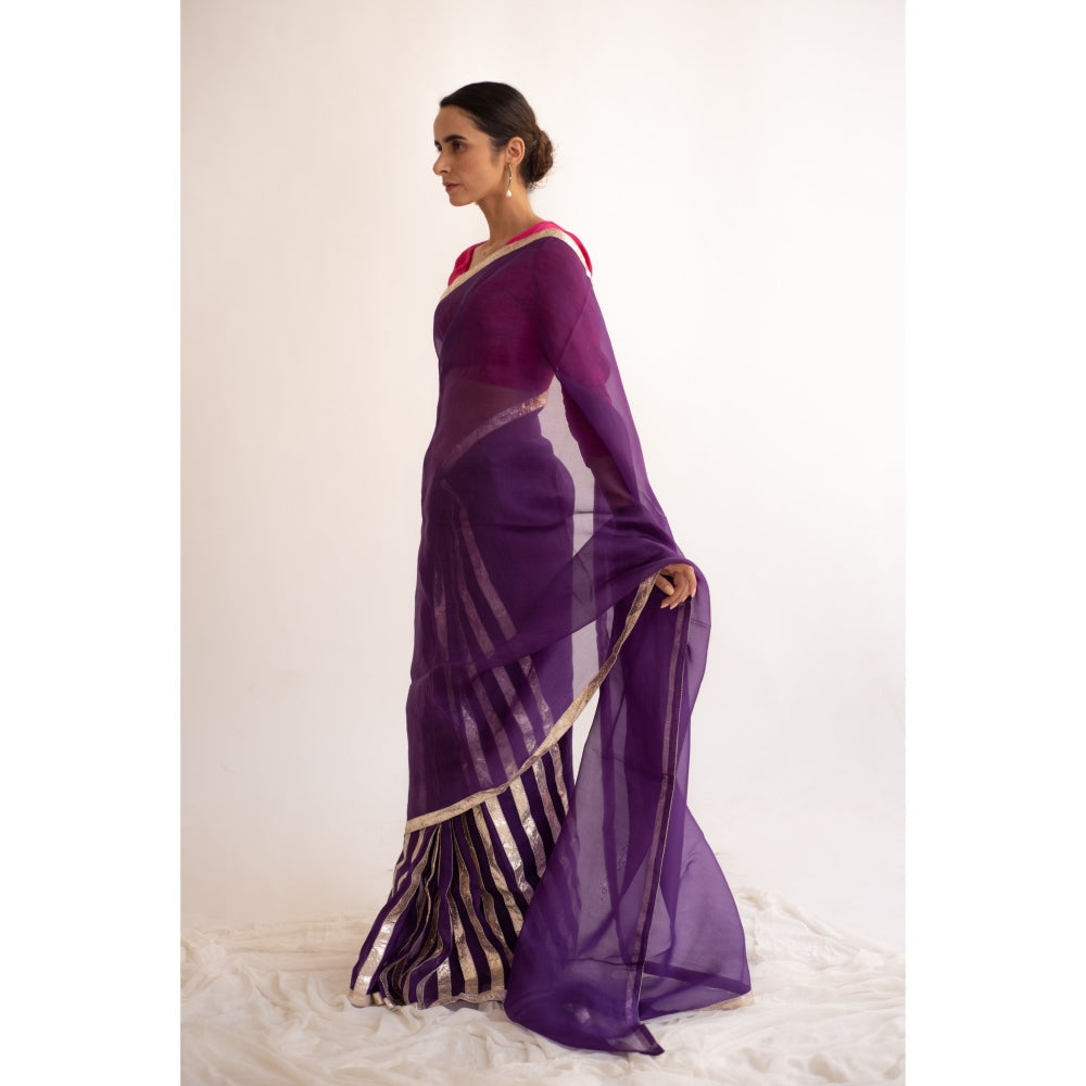 KAPARDARA Dark Purple Amara Hand Crafted Saree
