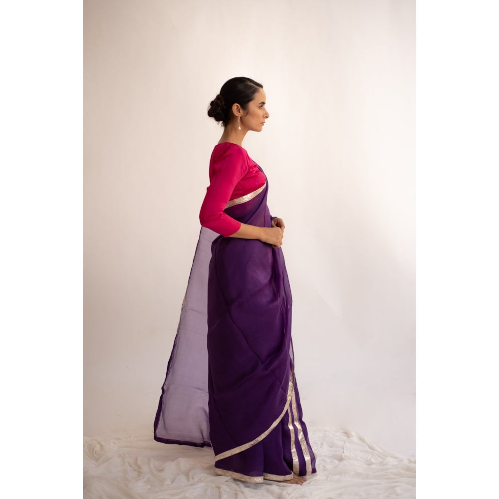 KAPARDARA Dark Purple Amara Hand Crafted Saree