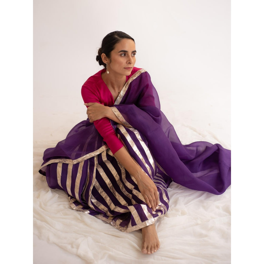 KAPARDARA Dark Purple Amara Hand Crafted Saree