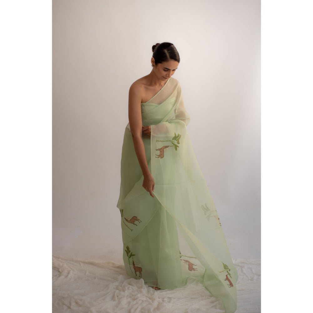 KAPARDARA Sage Green Frith Hand Painted Saree