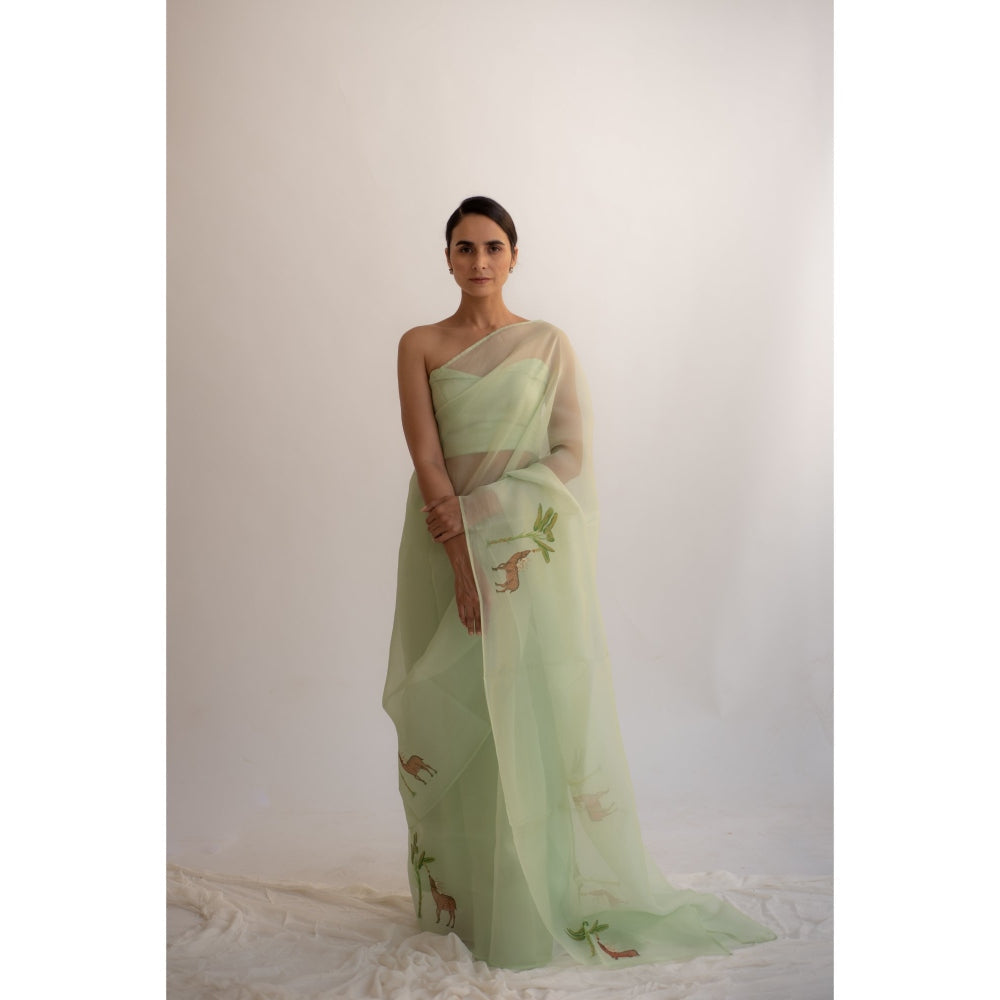 KAPARDARA Sage Green Frith Hand Painted Saree