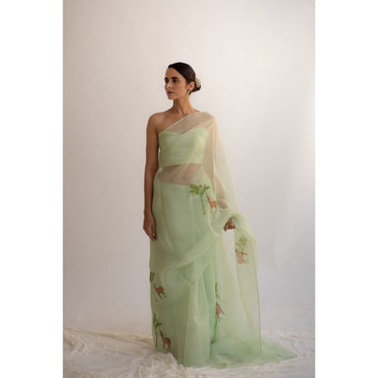 KAPARDARA Sage Green Frith Hand Painted Saree