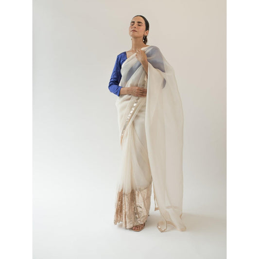 KAPARDARA Ivory Sirius Hand Crafted Saree
