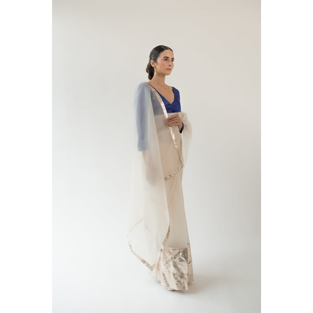 KAPARDARA Ivory Sirius Hand Crafted Saree