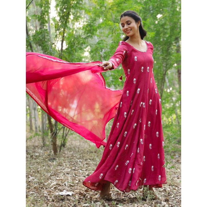 Kapraaha Mulberry Anarkali Dress with Dupatta (Set of 2)