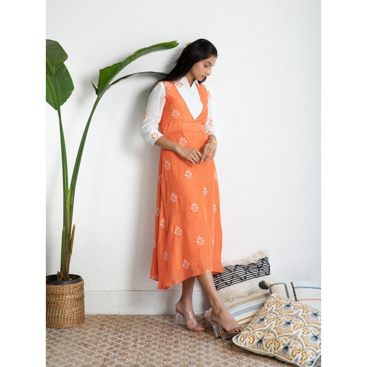 Kapraaha Orange Embroidered Shirt Dress