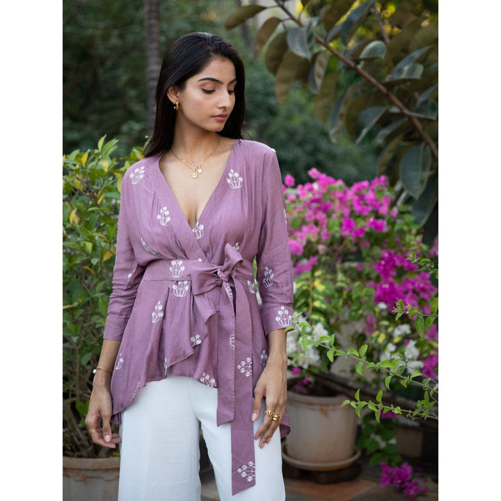 Kapraaha Purple Embroidered Wrap Top