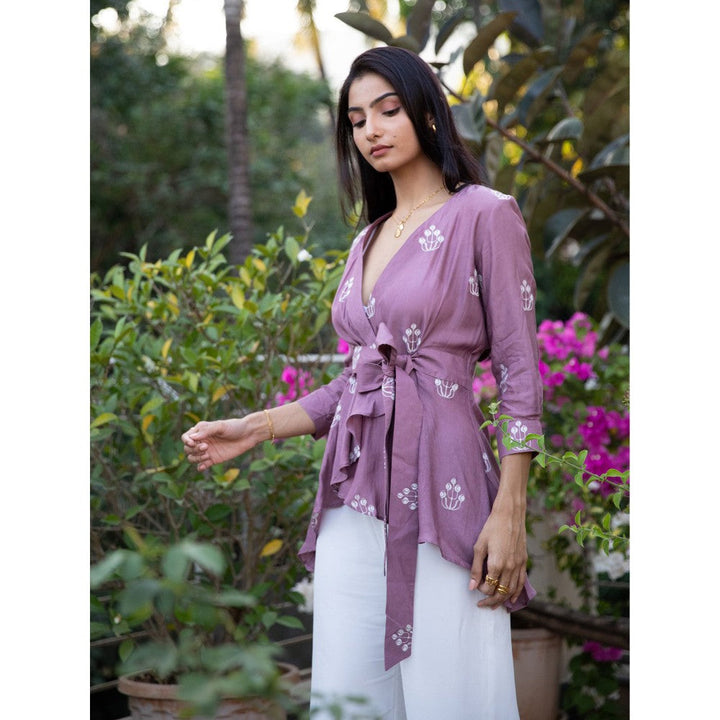 Kapraaha Purple Embroidered Wrap Top