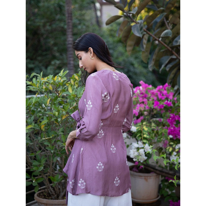 Kapraaha Purple Embroidered Wrap Top