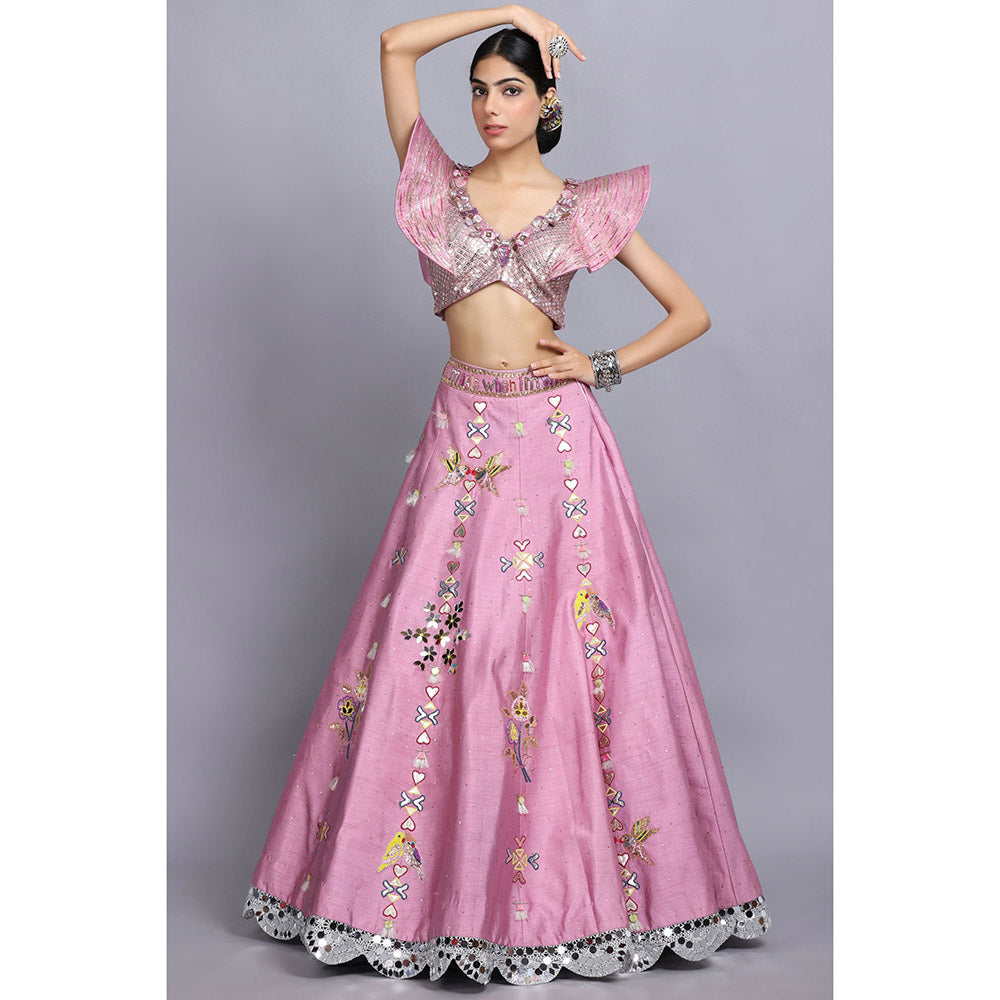 Arpita Sulakshana Cameo Pink Handpainted Lehenga Blouse and Dupatta (Set of 3)