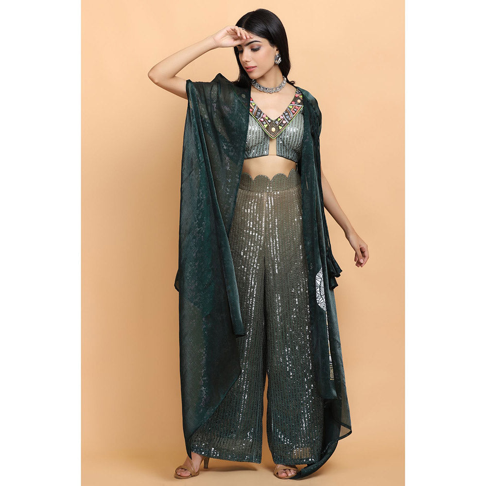 Arpita Sulakshana Emerald Green Cheap Thrills Top Pant with Cape (Set of 3)