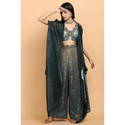 Arpita Sulakshana Emerald Green Cheap Thrills Top Pant with Cape (Set of 3)
