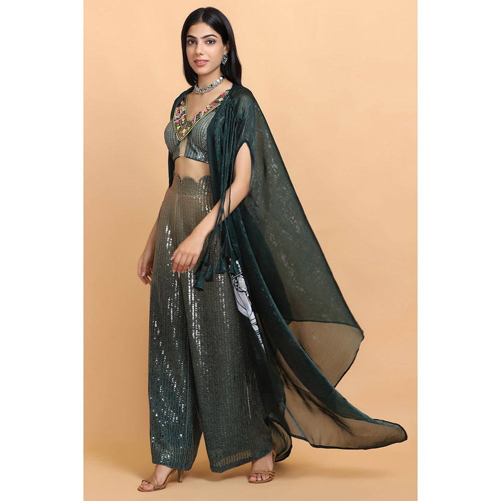 Arpita Sulakshana Emerald Green Cheap Thrills Top Pant with Cape (Set of 3)
