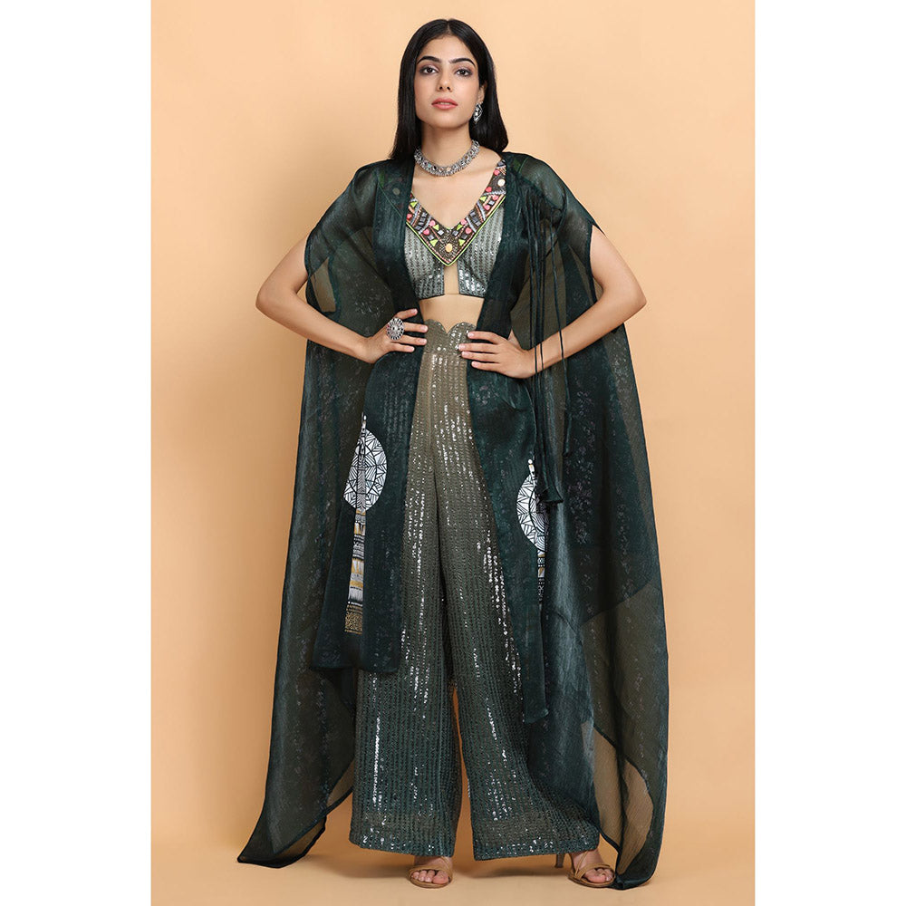 Arpita Sulakshana Emerald Green Cheap Thrills Top Pant with Cape (Set of 3)