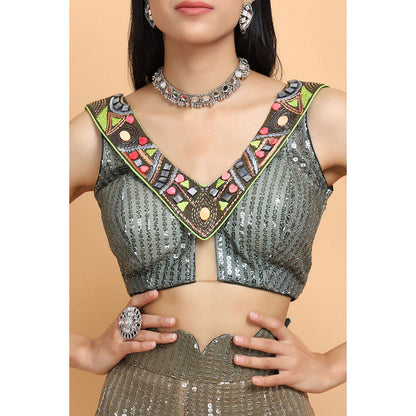 Arpita Sulakshana Emerald Green Cheap Thrills Top Pant with Cape (Set of 3)