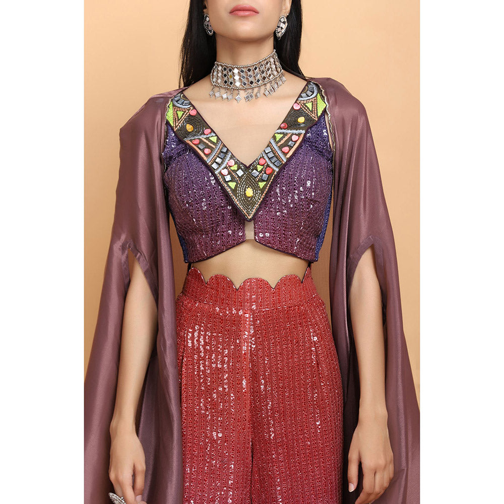 Arpita Sulakshana Dusty Mauve Cheap Thrills Top Palazzo with Cape (Set of 3)