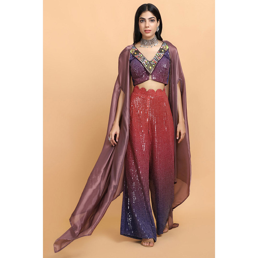 Arpita Sulakshana Dusty Mauve Cheap Thrills Top Palazzo with Cape (Set of 3)