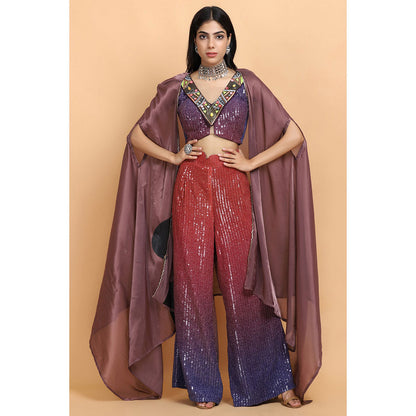 Arpita Sulakshana Dusty Mauve Cheap Thrills Top Palazzo with Cape (Set of 3)