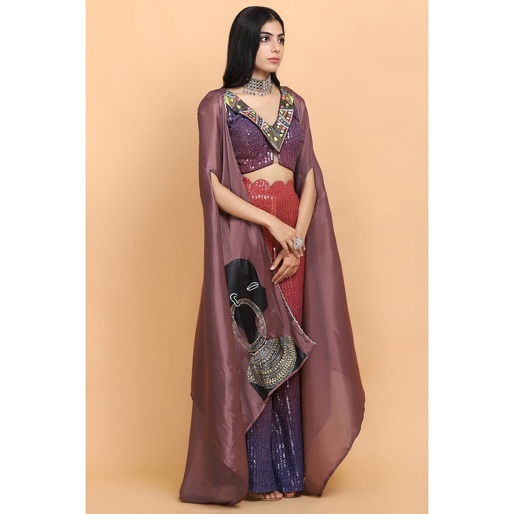 Arpita Sulakshana Dusty Mauve Cheap Thrills Top Palazzo with Cape (Set of 3)