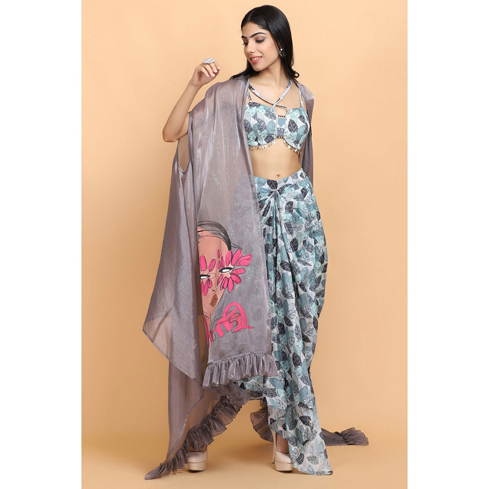 Arpita Sulakshana Printed Cheap Thrills Wrap Skirt Top with Cape (Set of 3)