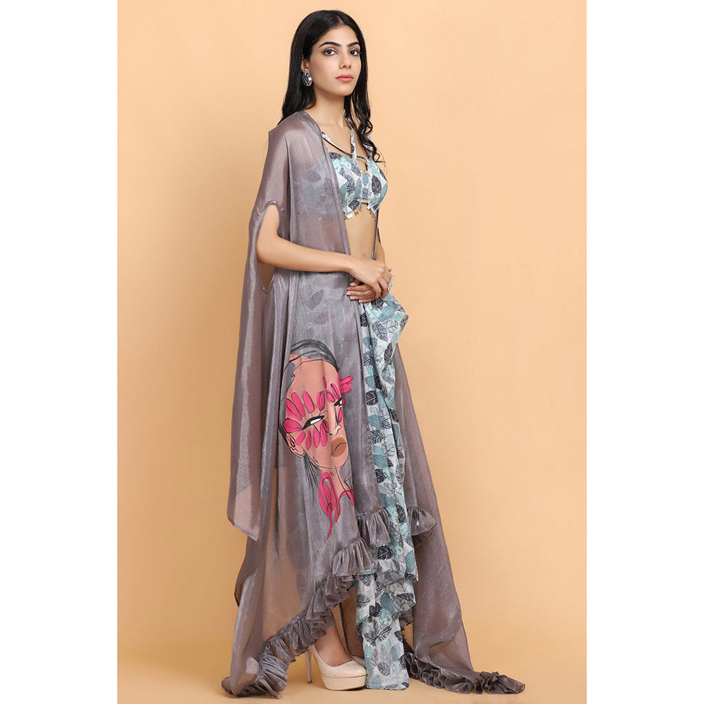 Arpita Sulakshana Printed Cheap Thrills Wrap Skirt Top with Cape (Set of 3)