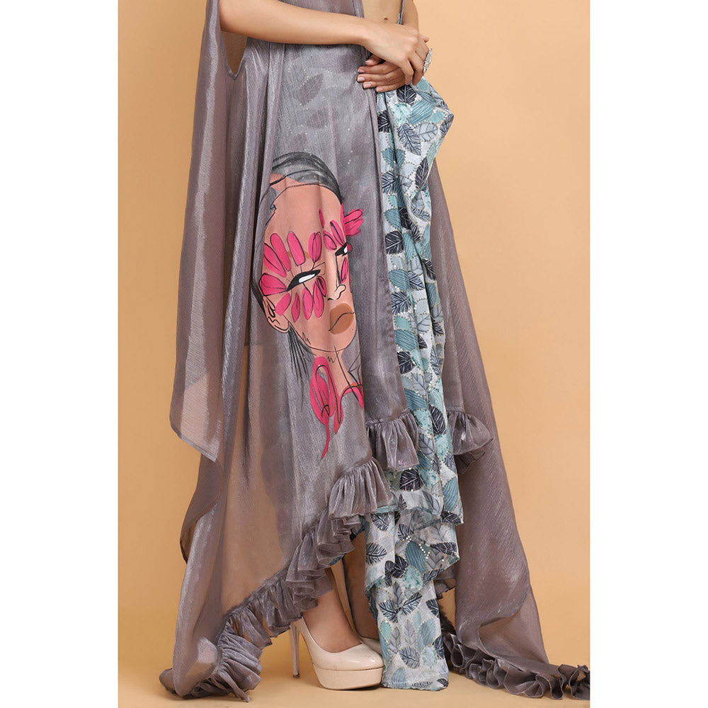 Arpita Sulakshana Printed Cheap Thrills Wrap Skirt Top with Cape (Set of 3)