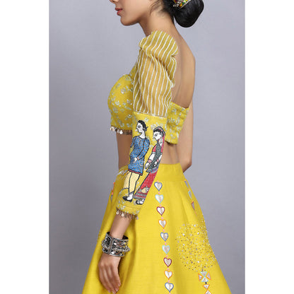 Arpita Sulakshana Yellow Handpainted Lehenga Blouse with Dupatta (Set of 3)